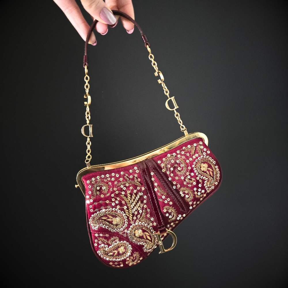 **SOLD**Dior Saddle Bag Mini Limited Edition 2002 Runway Satin Beaded Sequins
